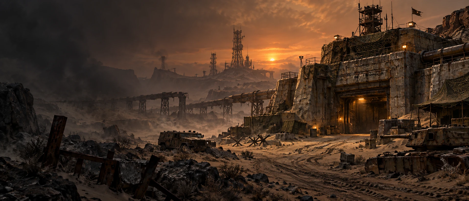 An abandoned industrial outpost in the sunlit wasteland